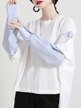 Women Round Neck Stitching Color Matching Casual Shirt
